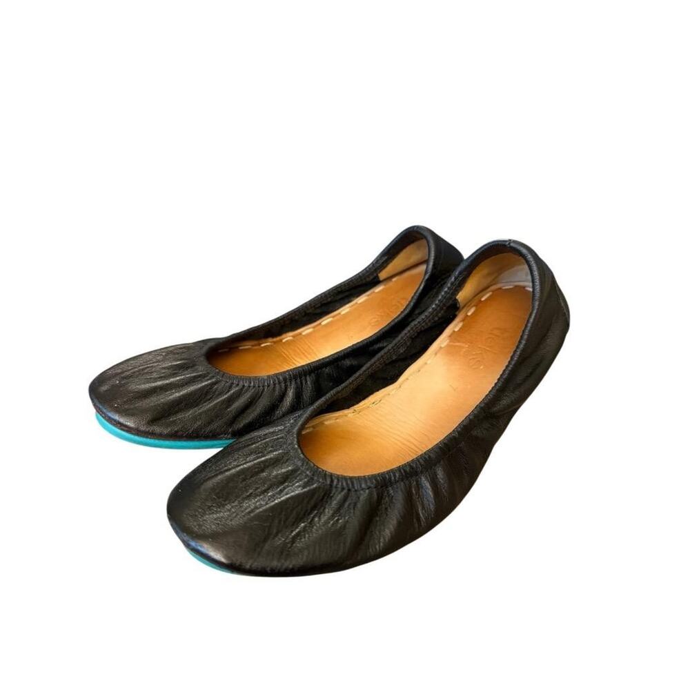 EUC TIEKS Black Leather Ballet Flats 7 $50 - Picture 2 of 8
